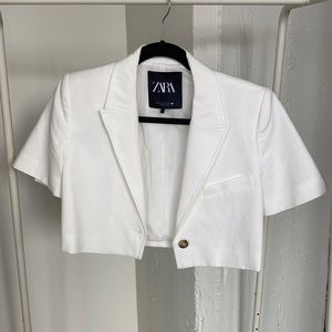 ZARA WHITE CROPPED BLAZER JACKET